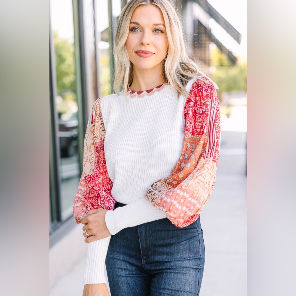 Red Dress Feeling Empowered Ivory Multi Knit Top
